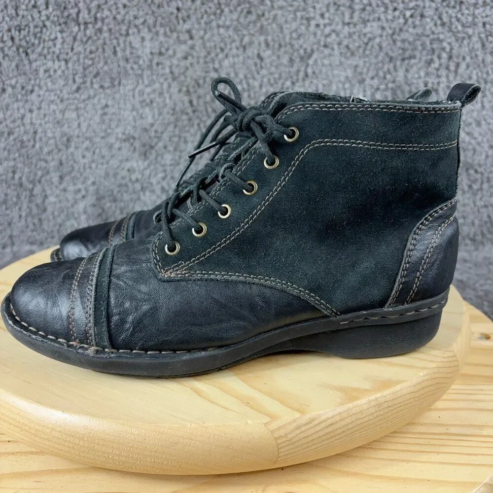Clarks Whistle Watch Ankle Boots Womens Size 7.5 Black Cap Toe Lace Up Booties